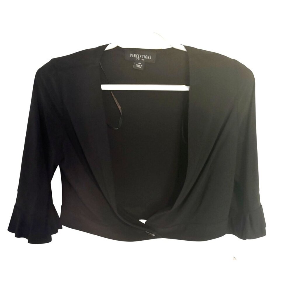 Perceptions Petite NWT Black 3/4 Sleeve Cropped Open Front Shrug Cardigan Sz 4P